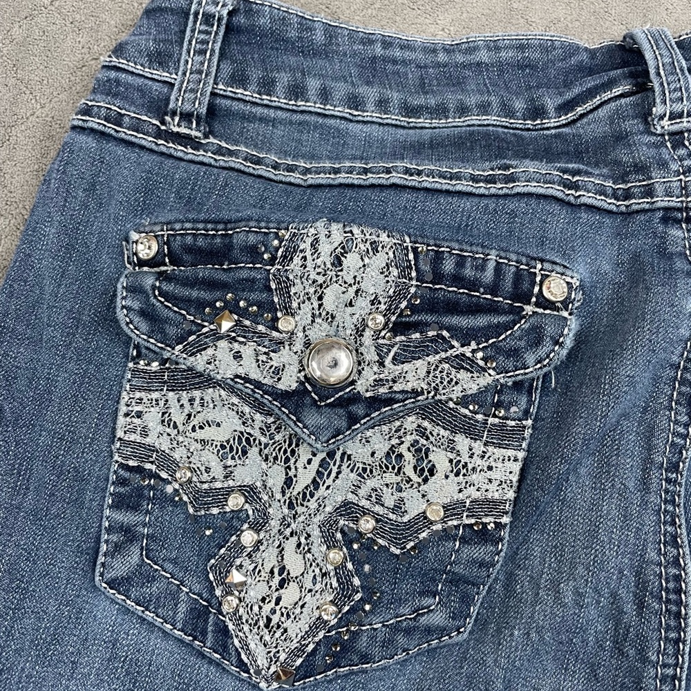 Earl Jean Womens 10 Slim Boot Cross Lace Bling Stretch Jeans - Picture 9 of 11